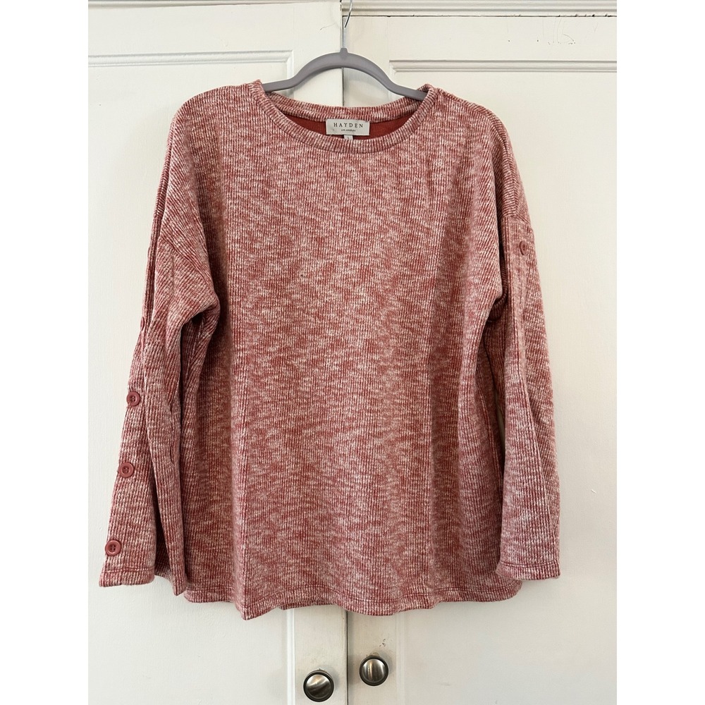 HAYDEN Los Angeles‎ Red White Marled Knit Button Sleeve Sweater Top Women L